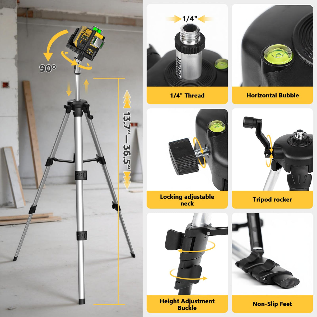 DDKUN laser level tripod with magnetic bracket mounting on metal surface.