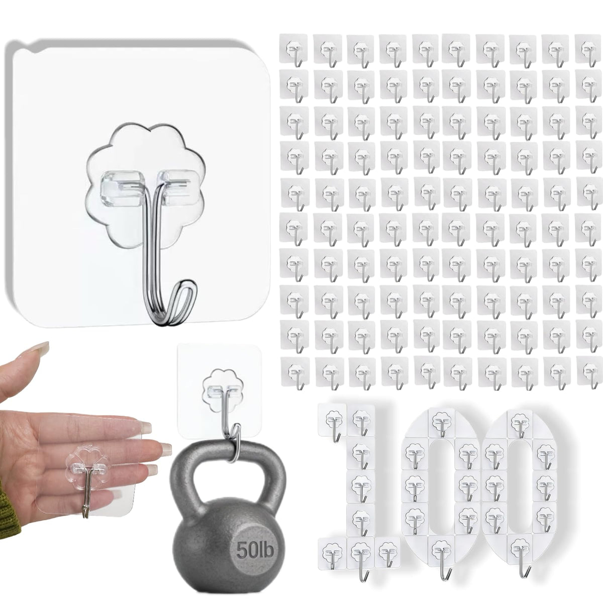 DDMY 100-pack sticky wall hooks for clutter-free organization anywhere