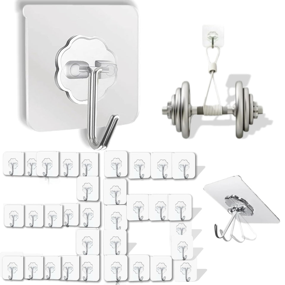 DDMY 36-pack heavy-duty hooks with discreet self-adhesive design for versatile hanging.