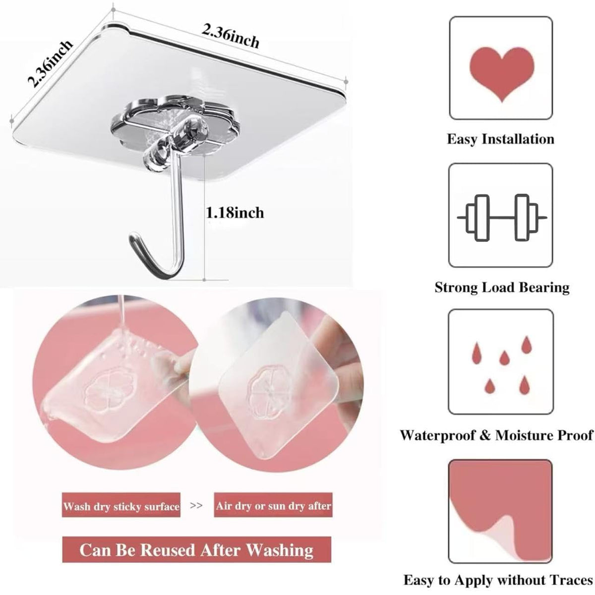 DDMY adhesive hook on tile demonstrates strong grip on smooth surfaces.