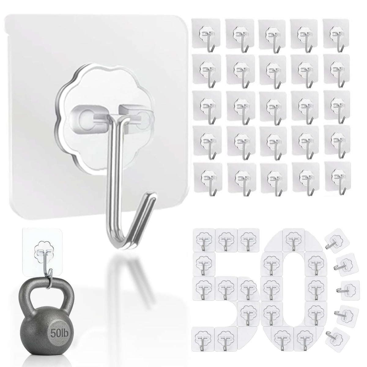 DDMY adhesive wall hook with transparent design for discreet bathroom organization.