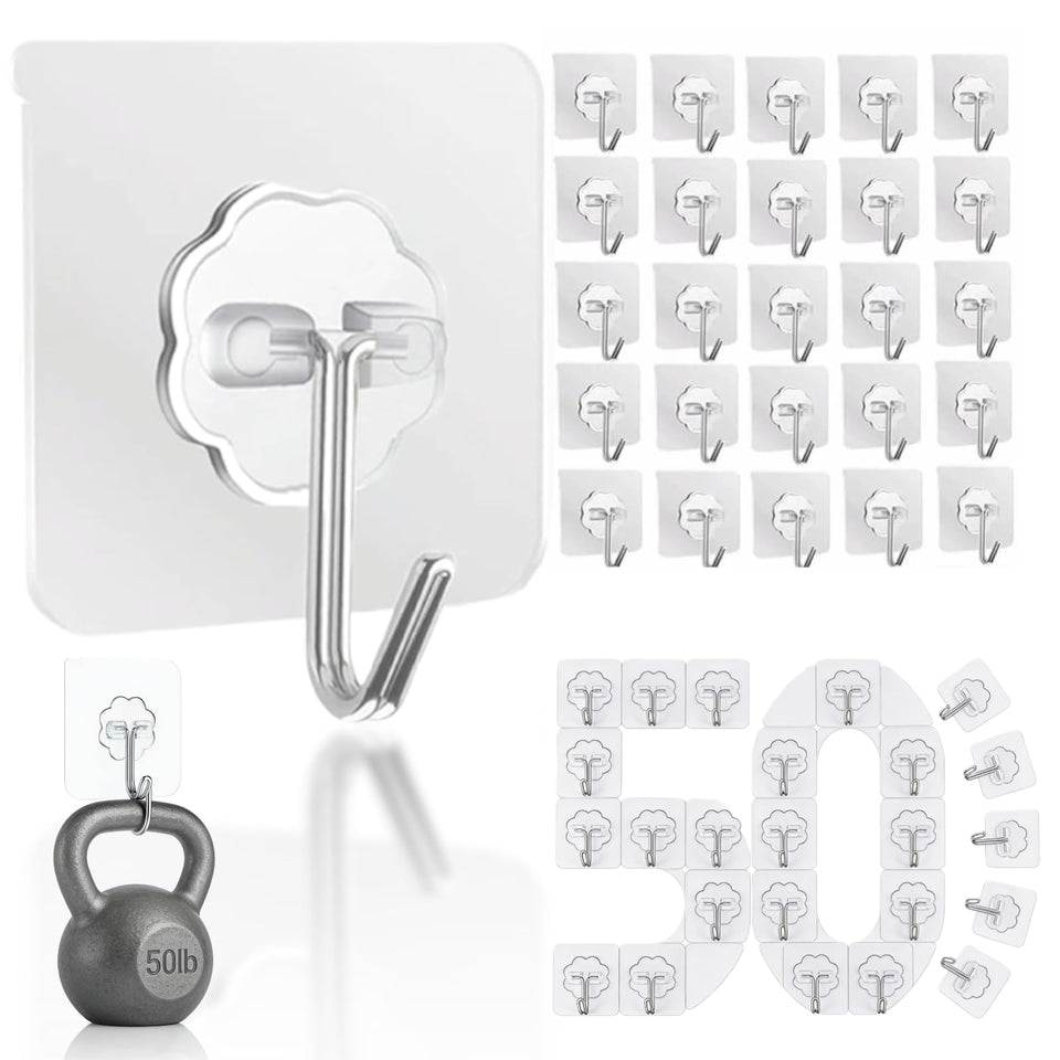 DDMY adhesive wall hook with transparent design for discreet bathroom organization.