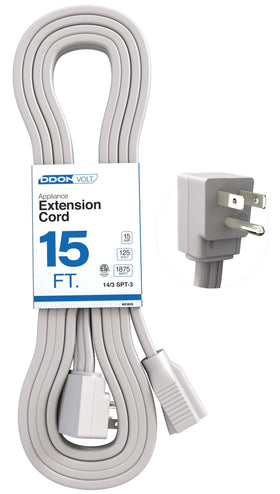 DDON USA appliance extension cord with flat end wall plug for tight spaces and easy setup.