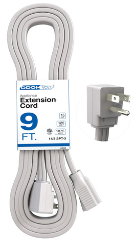 DDON USA 9ft flat-angle appliance cord ready for tight spaces behind furniture