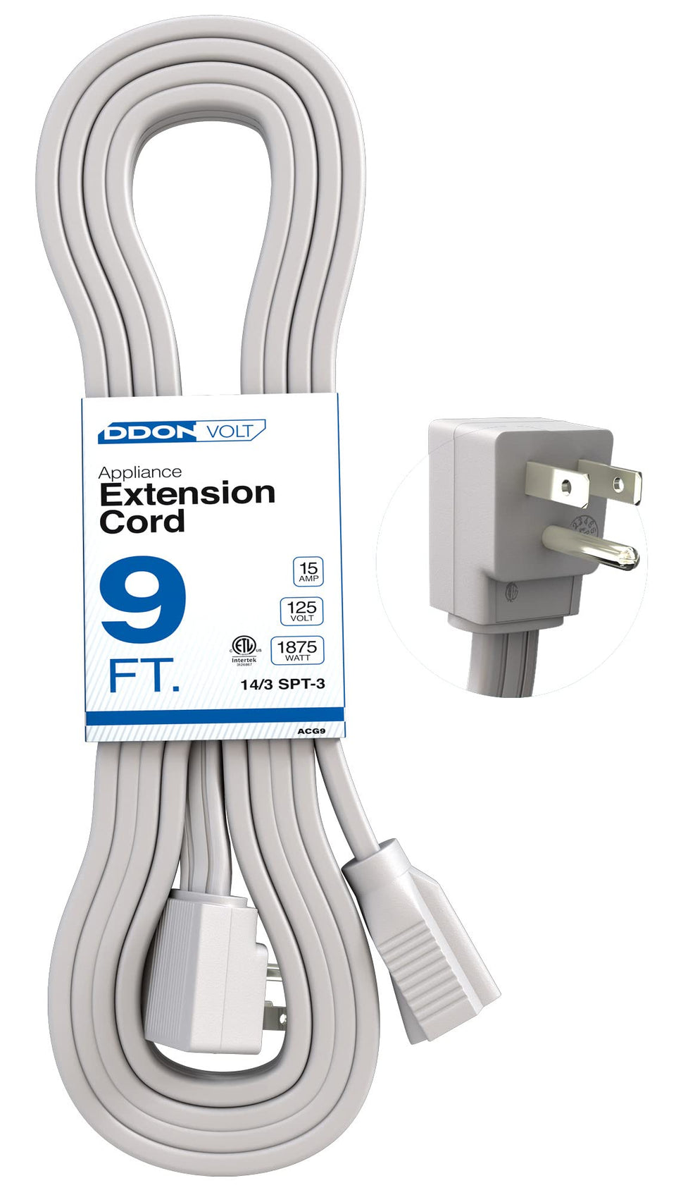 DDON USA 9ft flat-angle appliance cord ready for tight spaces behind furniture