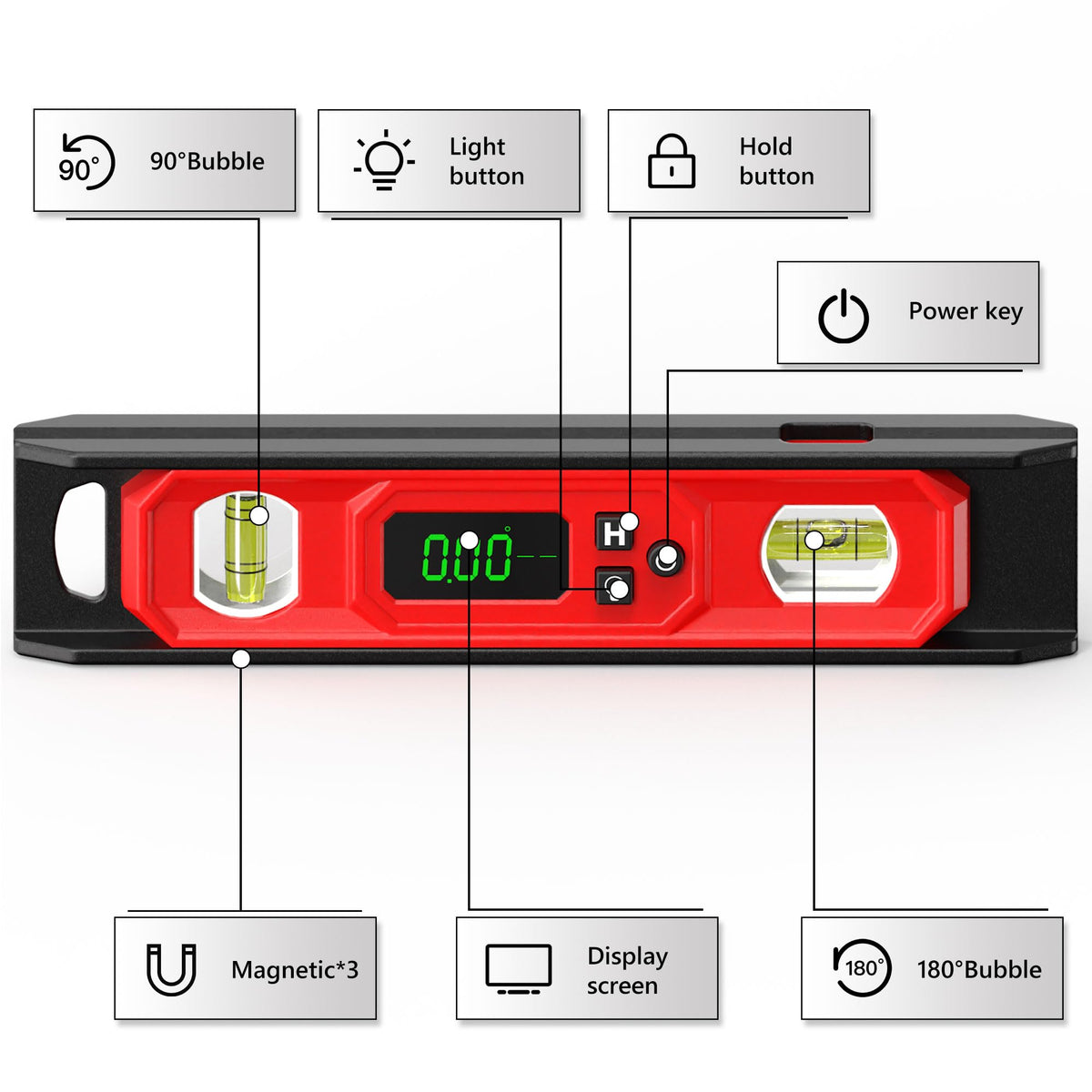 Magnetic base securely attaches to metal surfaces for hands-free work.
