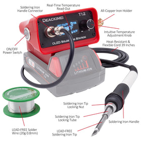 Deackimei kit includes station, tip, lead-free solder, and manual