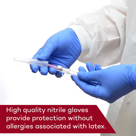 Dealmed nitrile gloves with beaded cuffs offer a snug fit for long shifts.