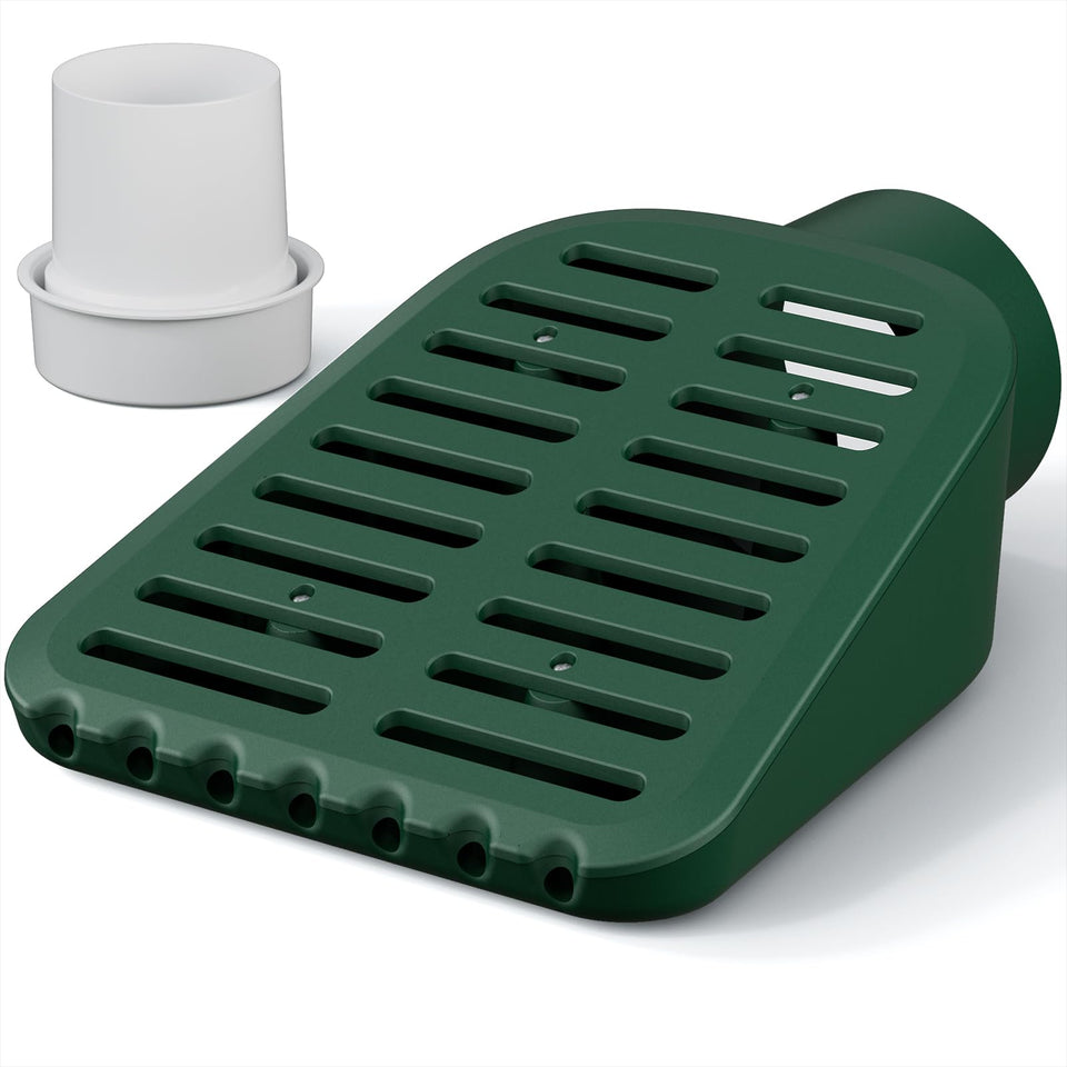 Debialo 4in grate yard drain cover viewed from top reduces backflow risk.