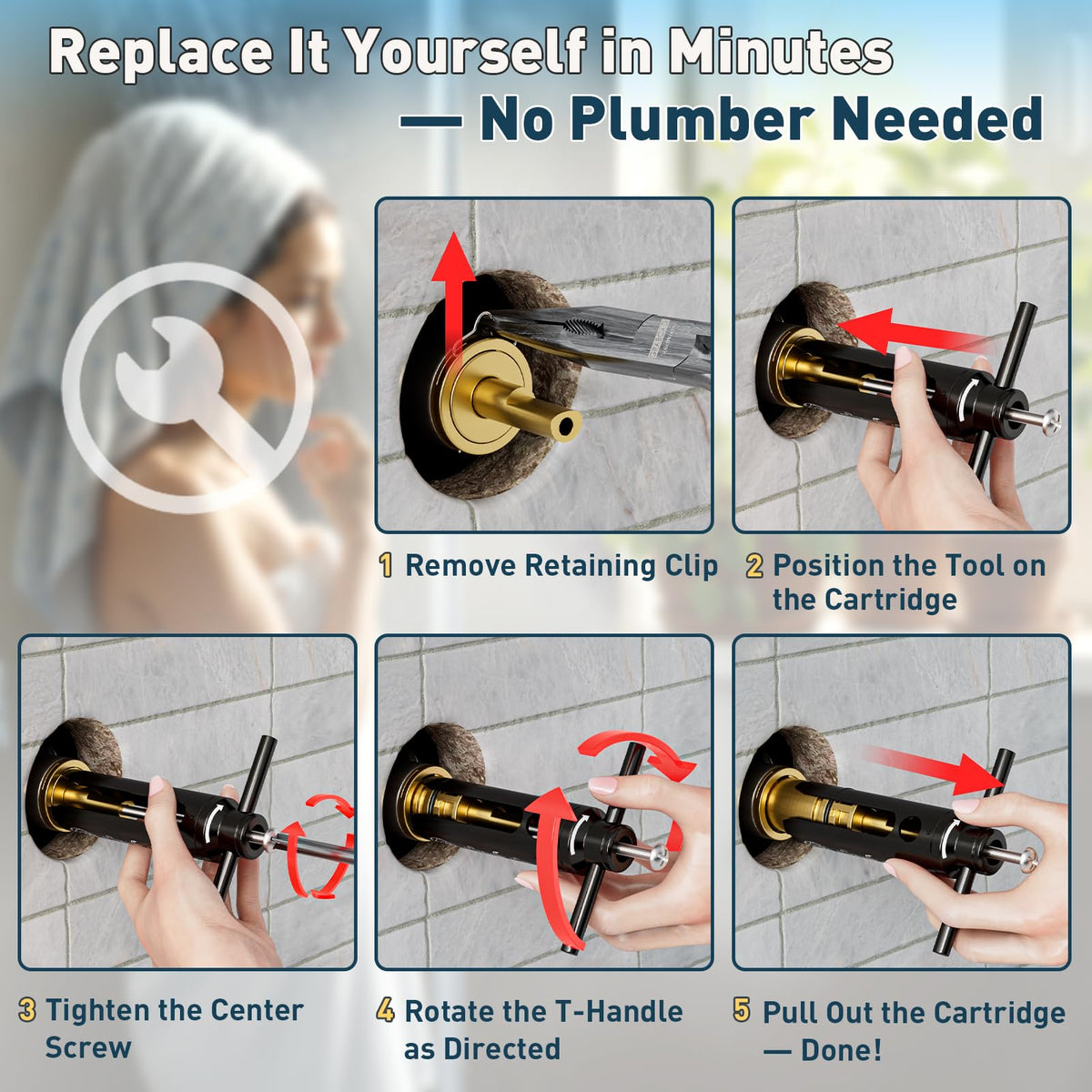 Debialo compact storage keeps the tool ready for quick bathroom fixes.