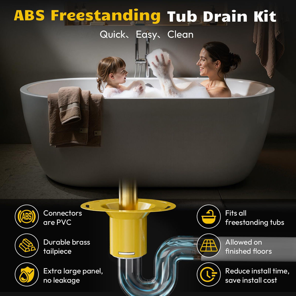 Debialo dual-seal system highlights leak-proof performance for tub drains.