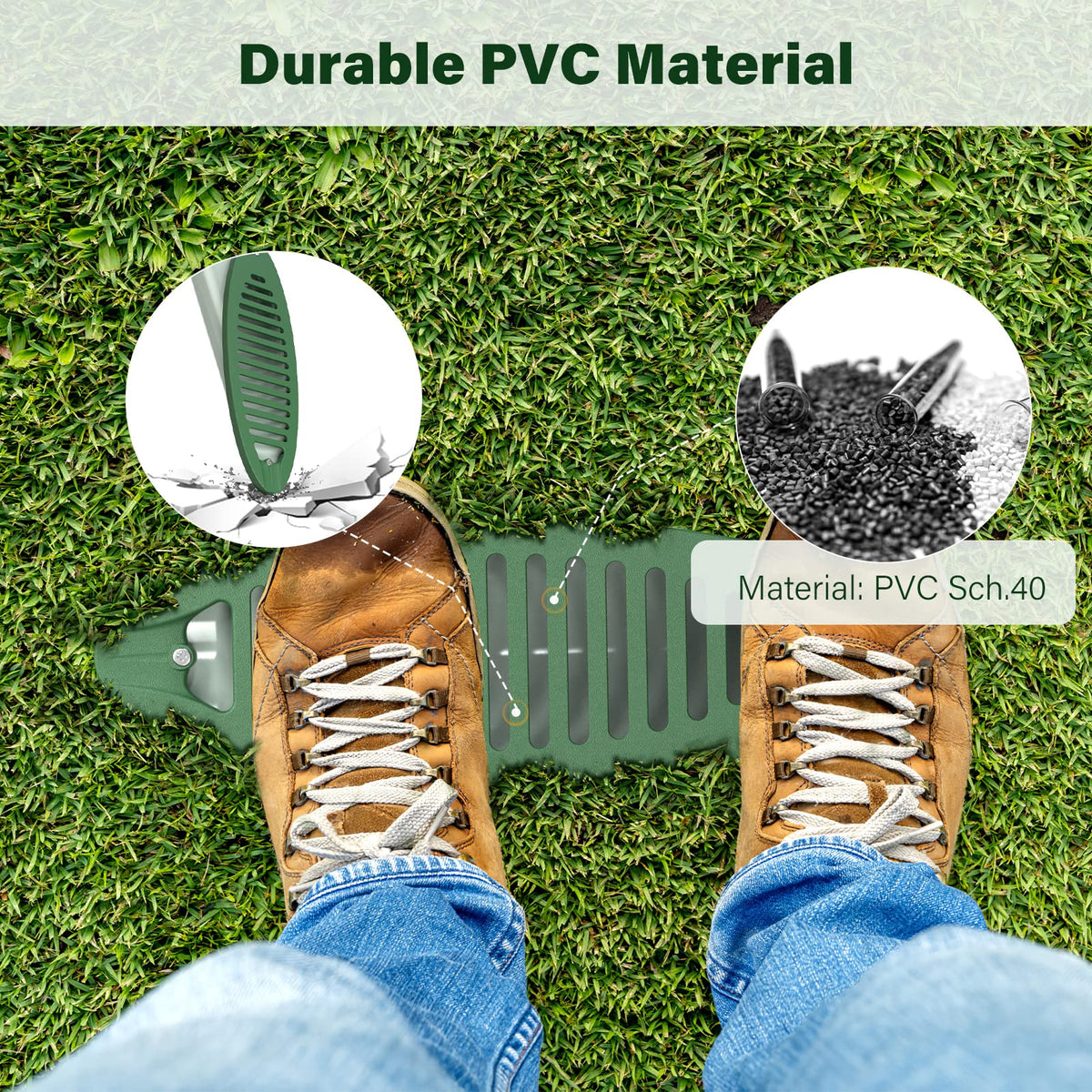 Debialo low-profile angled grate blends with lawn and keeps critters out.