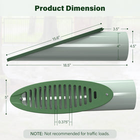 Debialo yard drain emitter provides secure flow from downspouts and sump pumps.