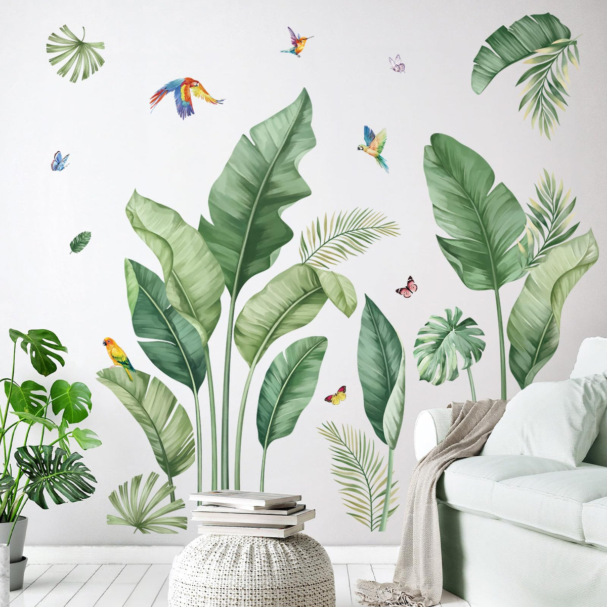Decalmile banana leaf wall sticker brings nature into the bedroom.