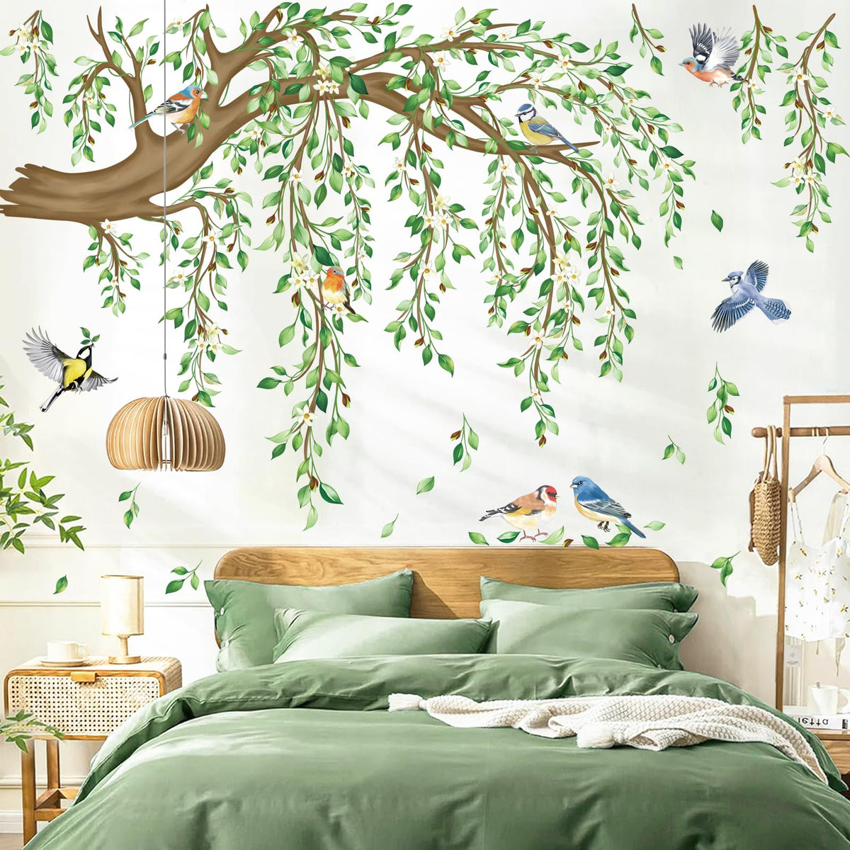 decalmile large hanging vine wall sticker with tree branch and green leaves, ideal for living rooms