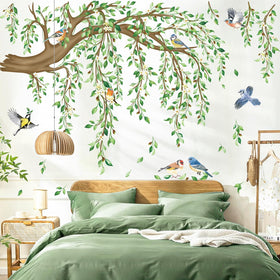 decalmile large hanging vine wall sticker with tree branch and green leaves, ideal for living rooms