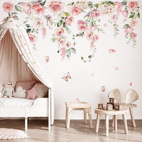 DecalMile large pink flower wall decal adds a soft focal point to living rooms.