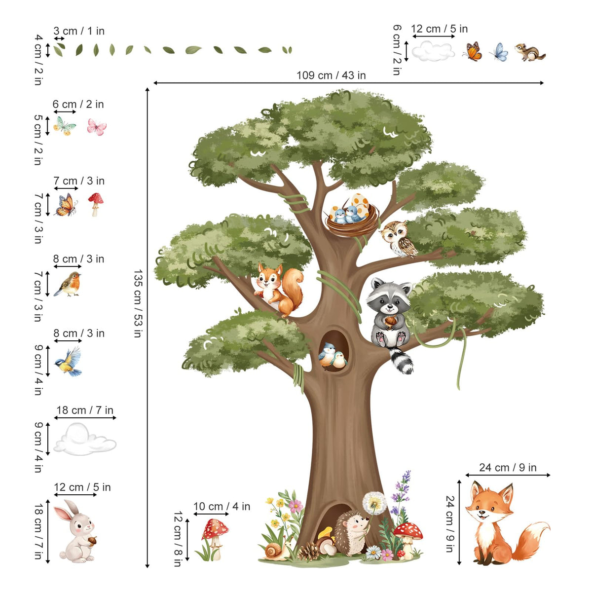 DecalMile Woodland Animals hedgehog wall sticker complements bedrooms with durable, kid-friendly decor.