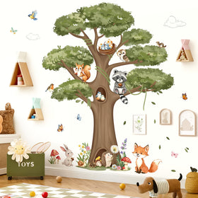 DecalMile Woodland Animals tree wall sticker adds a playful forest scene to kids' room.