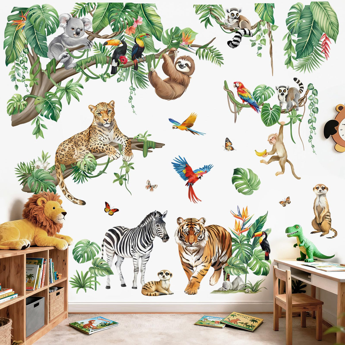 DecalMile XXL lion and tiger decal image, bold safari accents for playrooms with smooth surface use.