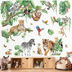 DecalMile XXL tropical leaves wall decal image, lush greenery for kids rooms, simple removal.