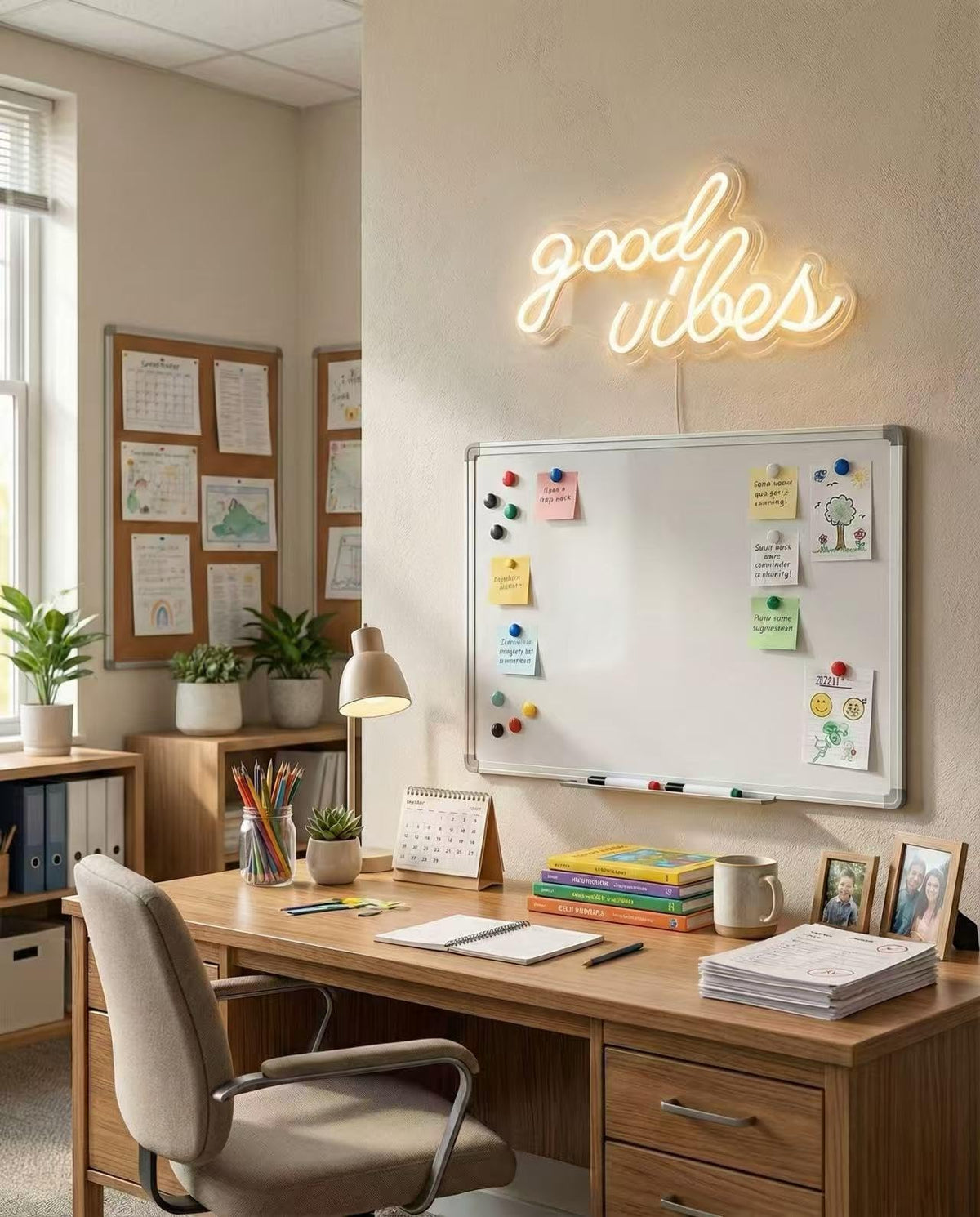 DECANIT Good Vibes neon sign enhances bedroom ambiance with warm glow