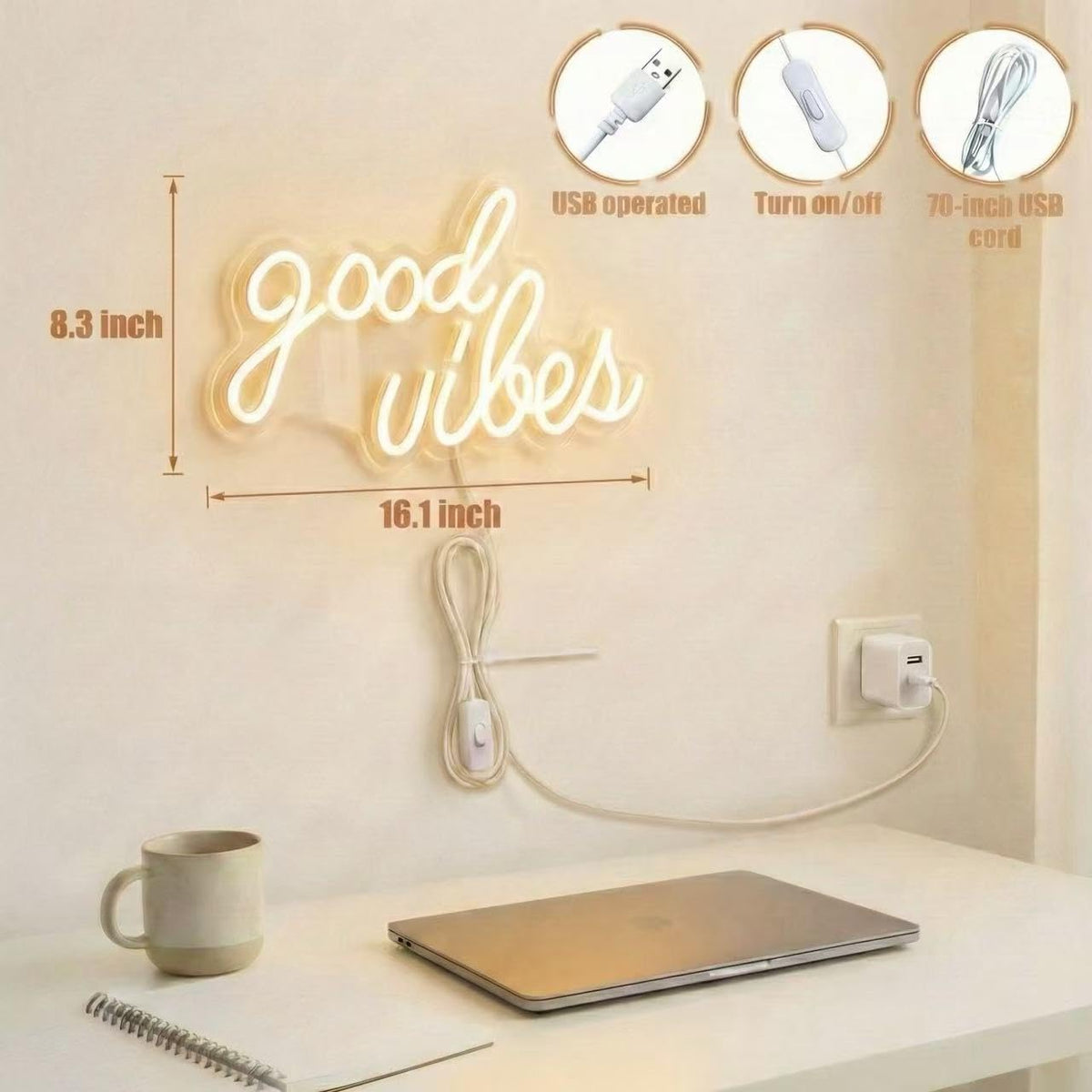 DECANIT Good Vibes neon sign backdrop for weddings and events