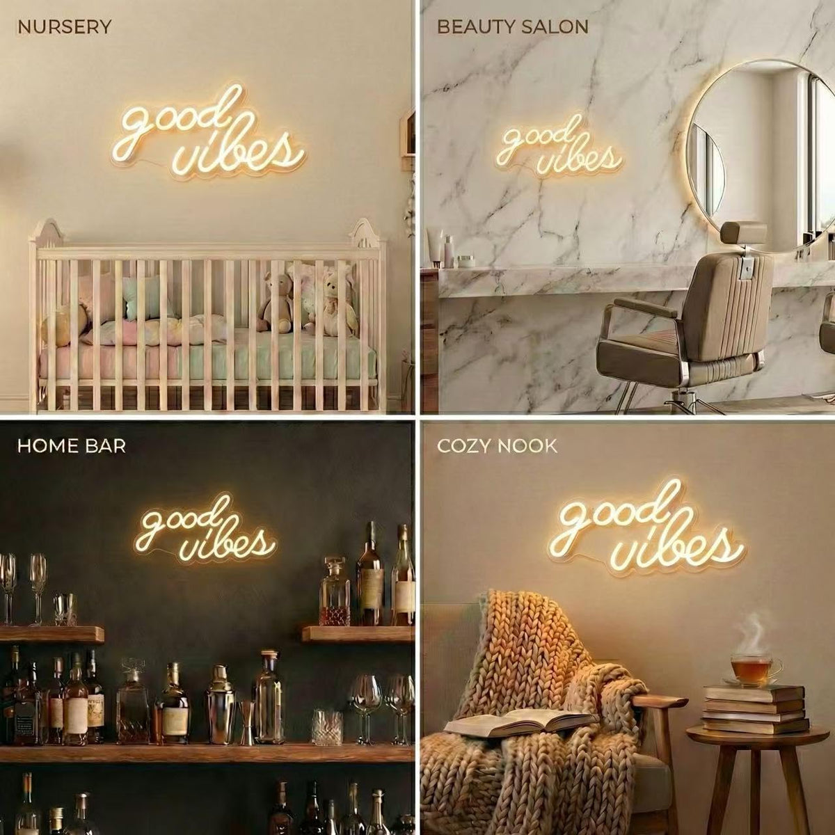 DECANIT Good Vibes living room decor with soft warm light