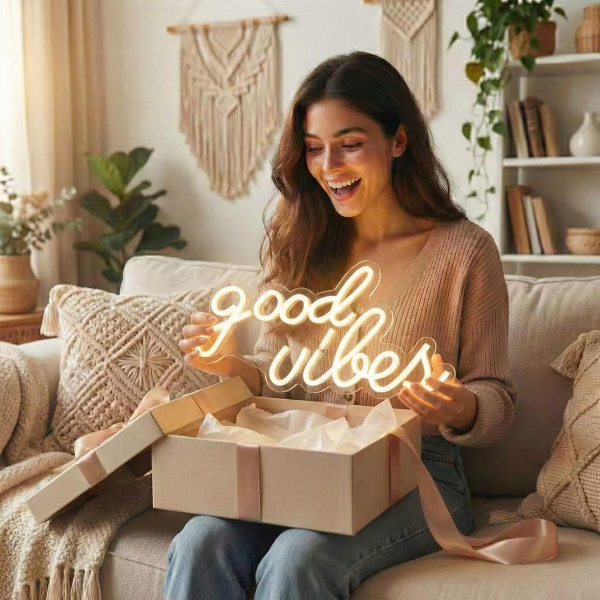DECANIT Good Vibes neon sign USB powered for easy setup