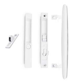 DECEBALUS flush-mount handle in white front view, durable for secure patio doors