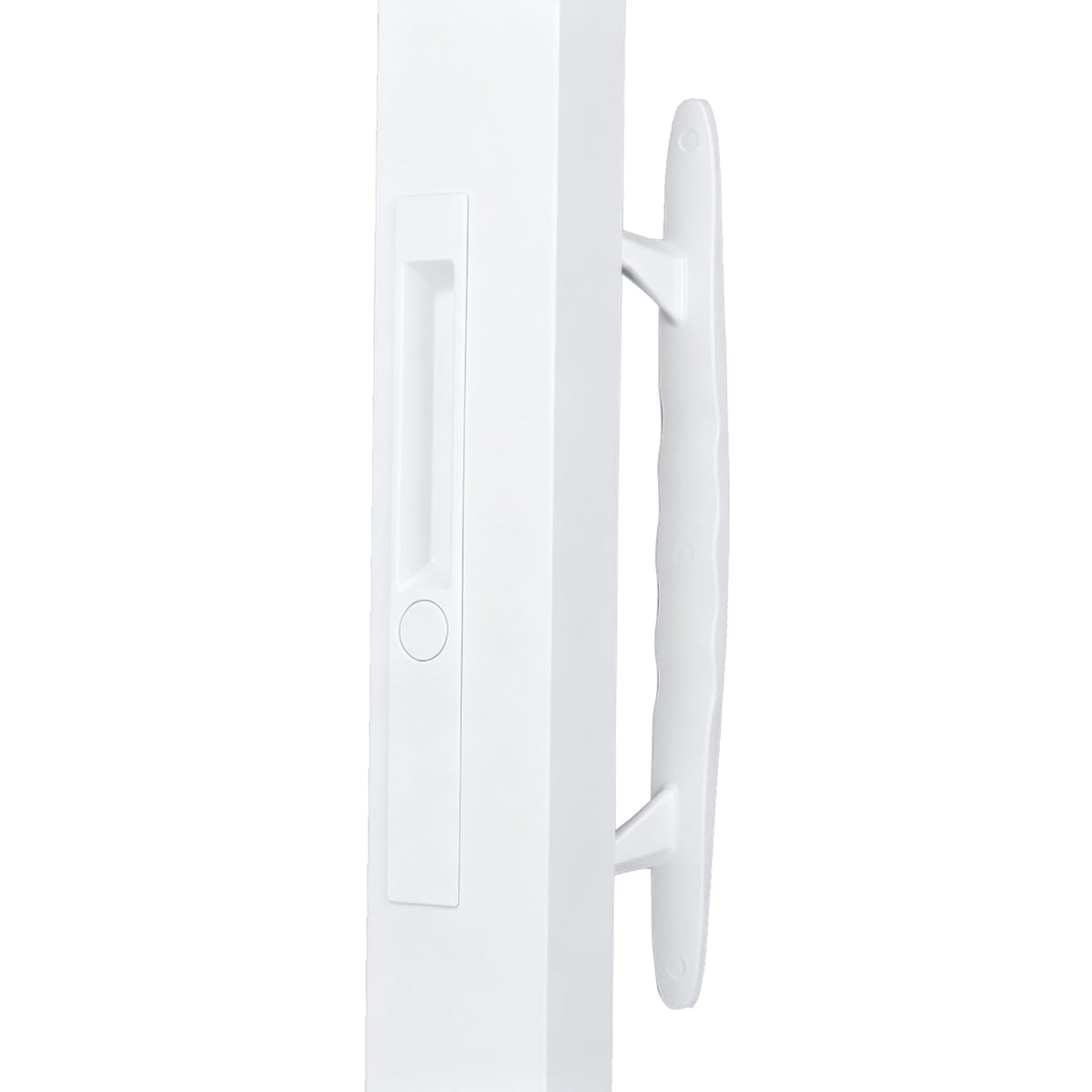 DECEBALUS patio door handle installed, white flush-mount example on glass door