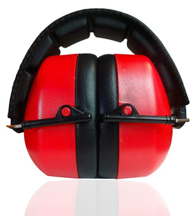 Folded Decibel Defense ear muffs for compact storage after use.