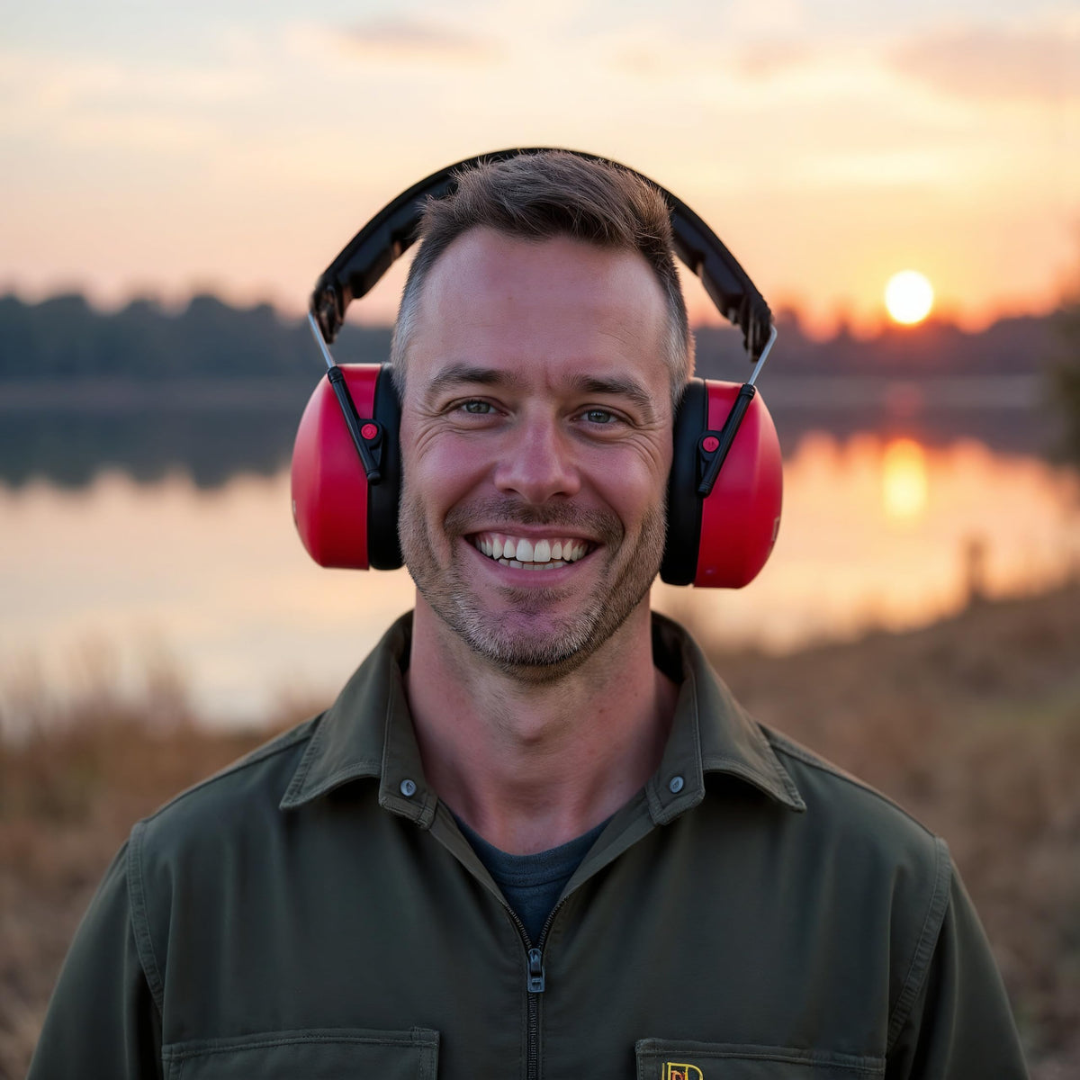 Decibel Defense ear muffs in use at a shooting range.