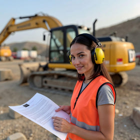 DECIBEL DEFENSE ear muffs with cushioned headband for long-wear comfort.