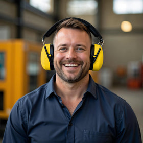 DECIBEL DEFENSE safety yellow option increases visibility and safety.