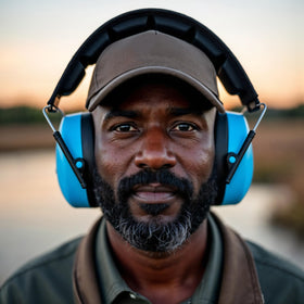 DECIBEL DEFENSE ear muffs suitable for construction tools.
