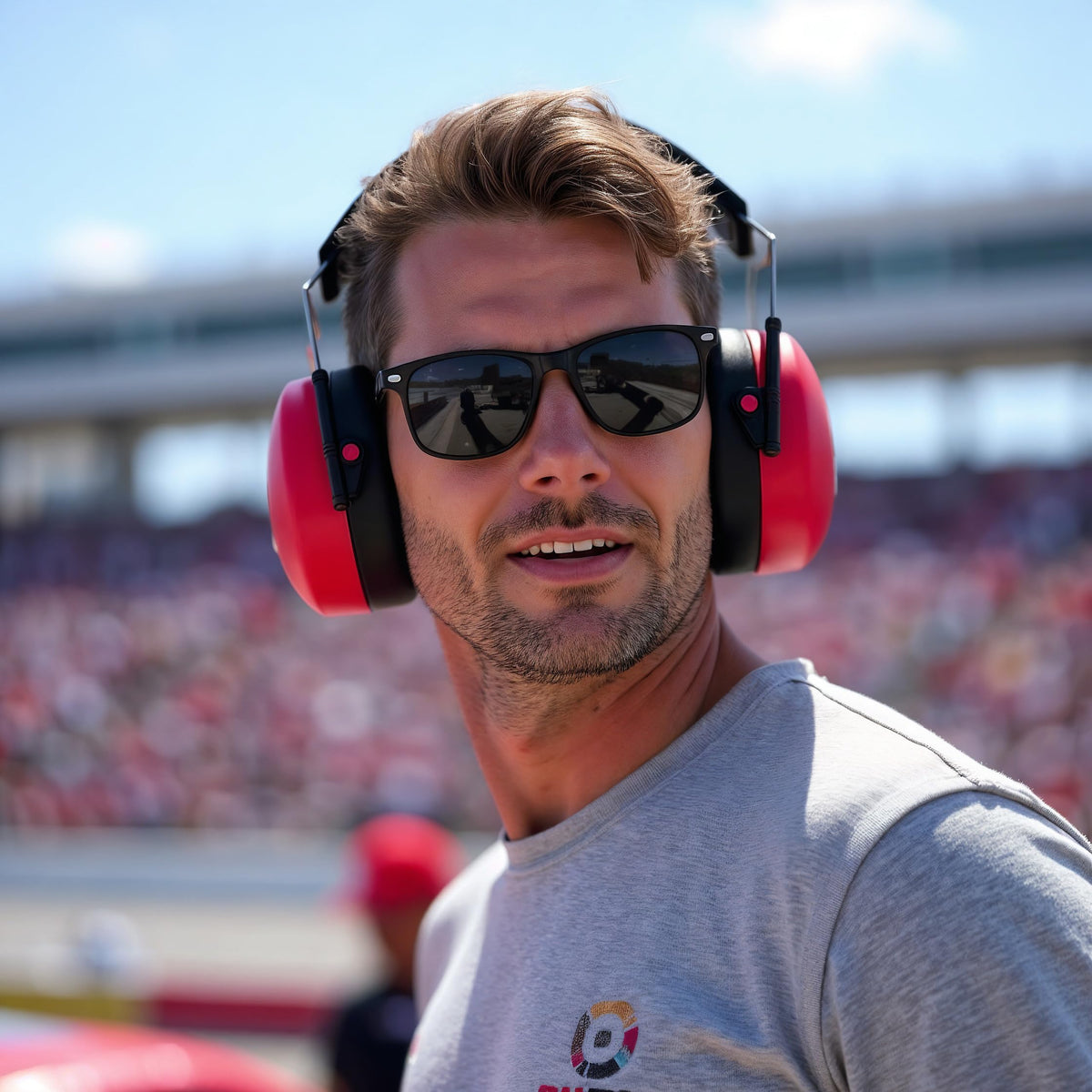 Close-up of cushioned headband on Decibel Defense ear muffs.