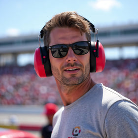 Close-up of cushioned headband on Decibel Defense ear muffs.