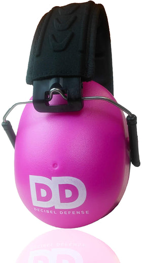 DECIBEL DEFENSE professional ear muffs folded for compact, portable storage.