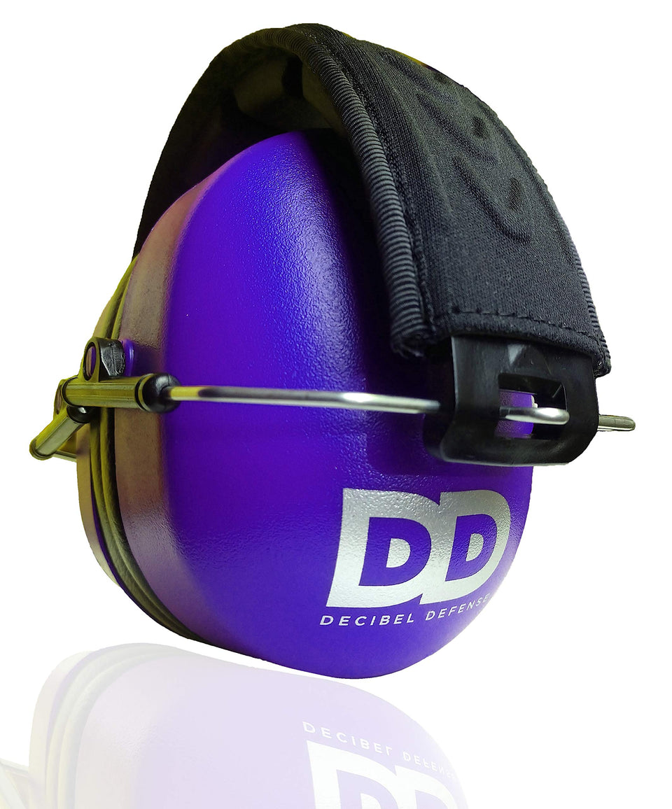 DECIBEL DEFENSE professional ear muffs front view purple for maximum hearing protection