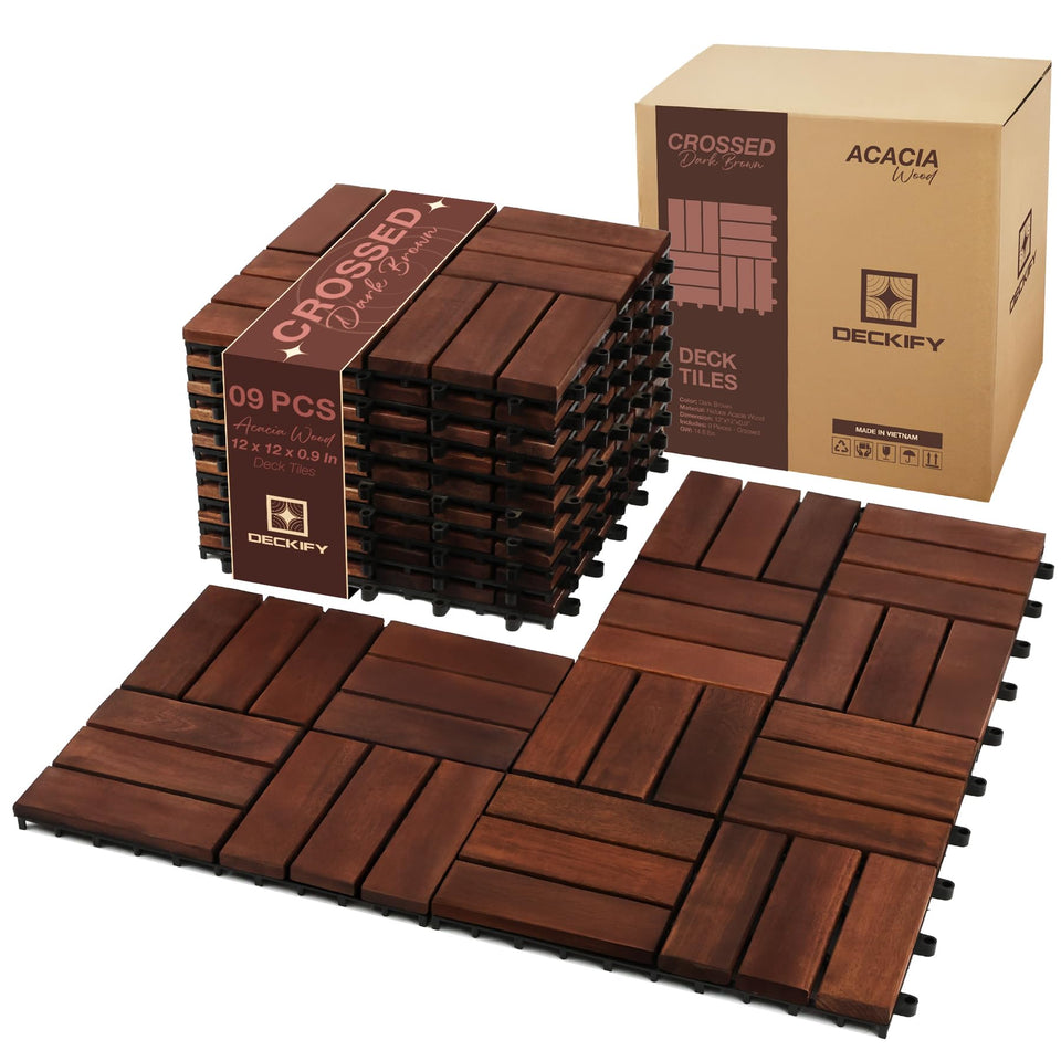 DECKIFY acacia wood interlocking tiles assembly for quick DIY deck setup.