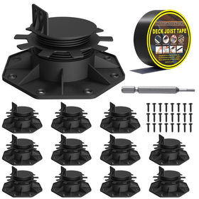 Deckit 12-pack adjustable pedestals with tilt-range for precise deck leveling.