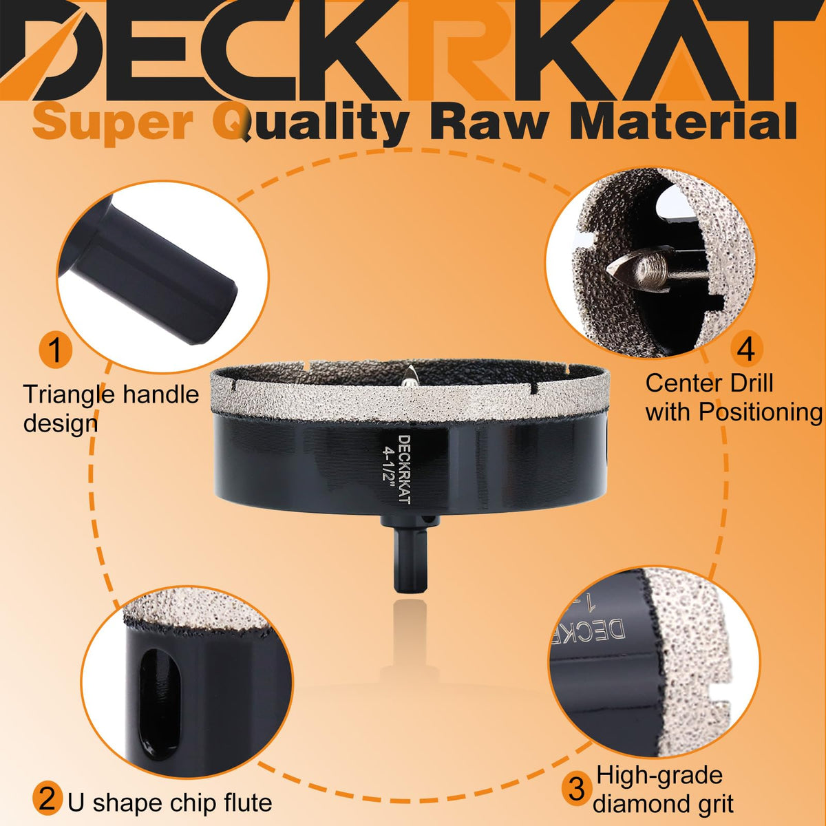 DECKRKAT wet/dry capable hole saw with cooling to extend life.