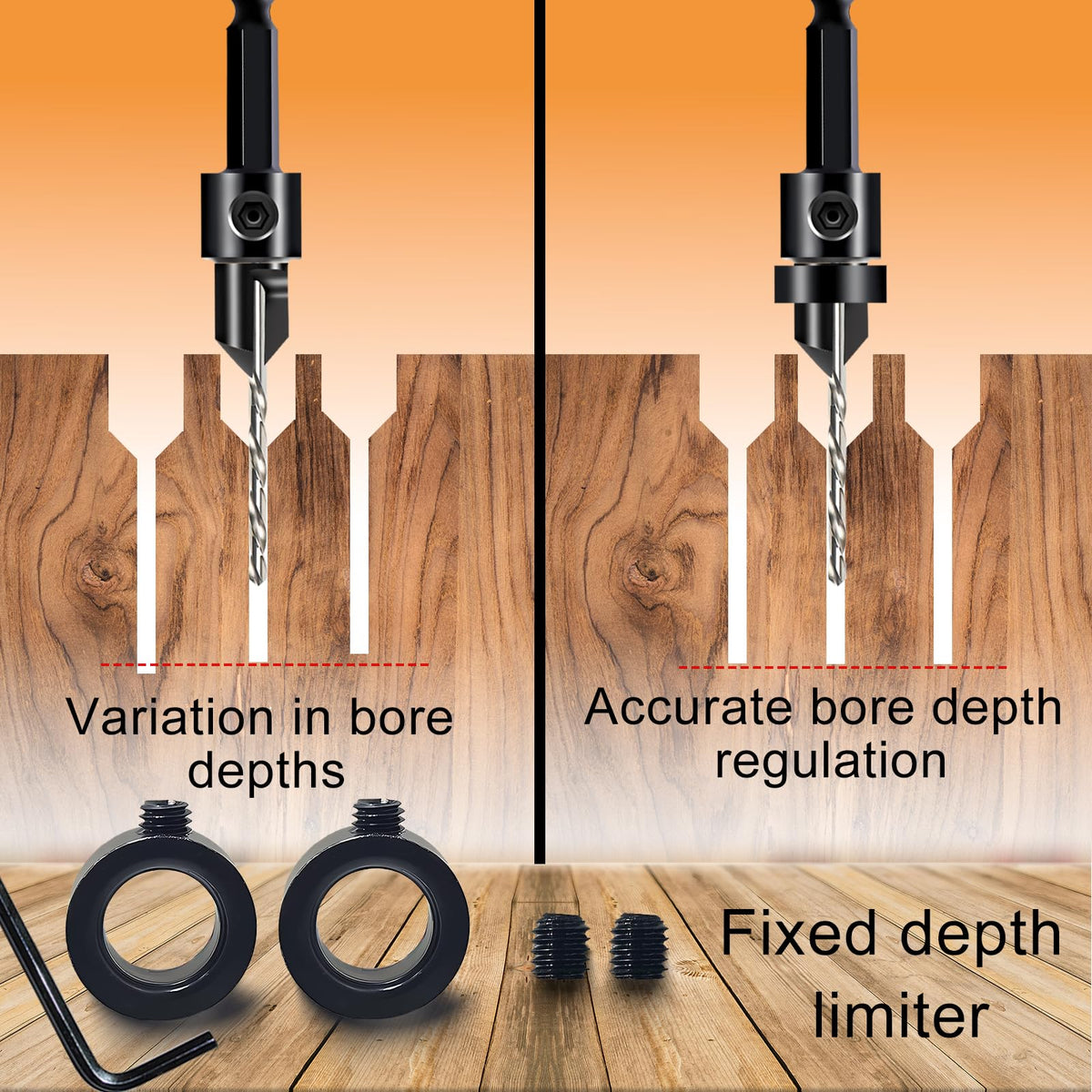 DECKRKAT hex wrench helps change pilot bits quickly, reducing downtime between steps.