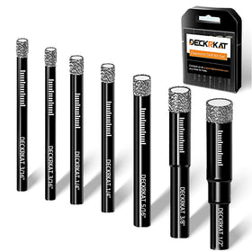 DECKRKAT 7-piece diamond drill bits set close-up for precise tile and glass drilling