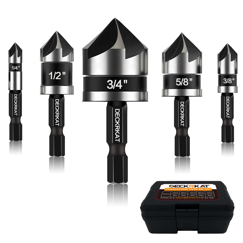 DECKRKAT countersink 1/4-inch bit for flush screw heads in woodworking projects.