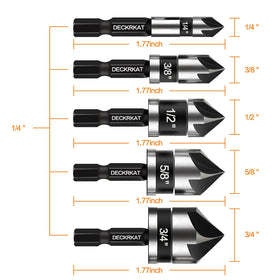 DECKRKAT countersink 3/8-inch bit delivers smooth chamfers in wood and metal.