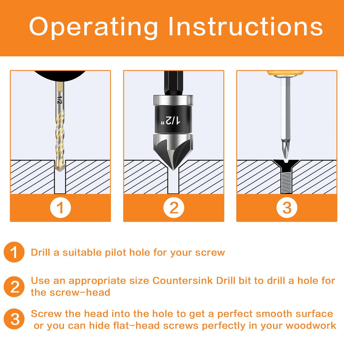 DECKRKAT countersink 5/8-inch bit for larger holes with neat chamfers.