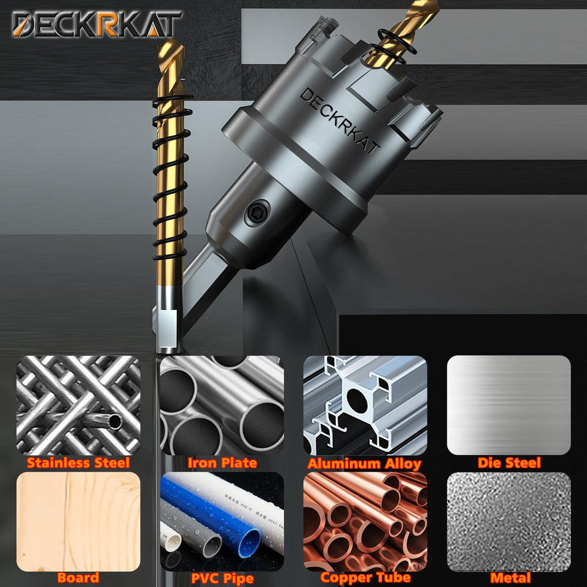 DECKRKAT stainless steel cutting suitability demonstrated on metal.