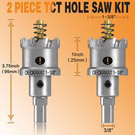 DECKRKAT 35mm hole saw kit with pilot bits in action for debris-free drilling